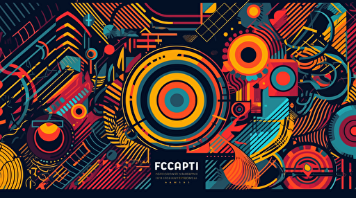 poster for an electronic music festival. Bright primary colours, vector art.