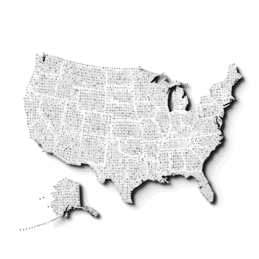 simply north american map made up of tiny dots. All dots are the same color. White Background. Vector Image.