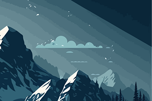 mountain with lake, landscape, vector art, simple design, template, flat design, blue shades, cold weather, snow, ice
