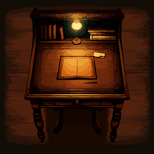 a empty wooden desk from the 1800s viewed from the top, it must have no clutter. Vector art style.