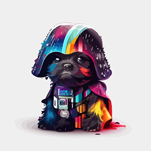 A saturated colorfull baby fur darth vader, goofy looking, smiling, white background, vector art , pixar style