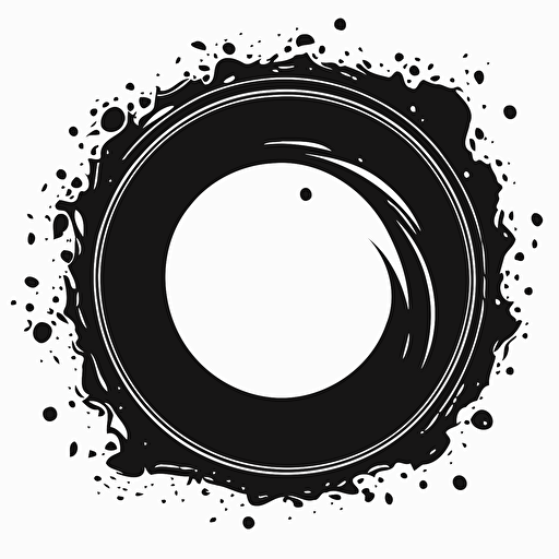a simple logo of the traced border of a black hole, vector, line, white background