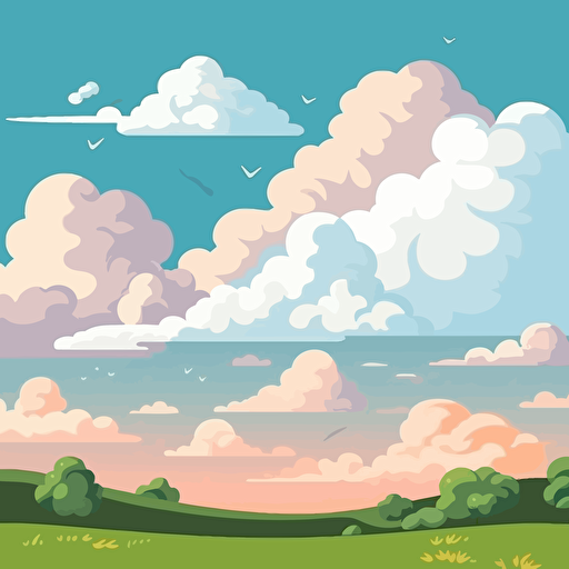 Flat vector illustration sky with clouds,