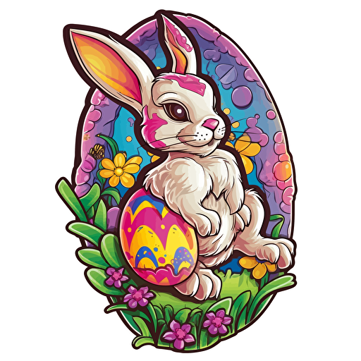 easter motive, lisa frank style, sticker, white background, contour vector, view from above, attention on detail and proportions