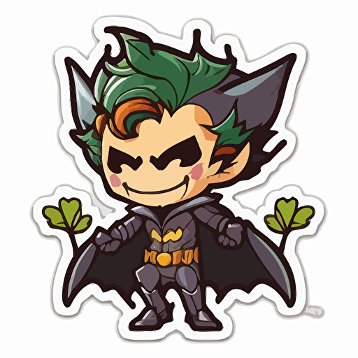 sticker, Happy Colorful joker dressed up as Batman, kawaii, contour, vector, white background