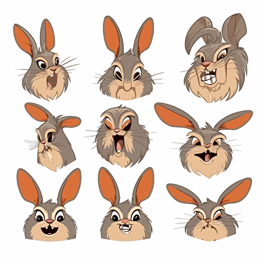 set of stickers hare samurats, different emotions, on white background, vector,