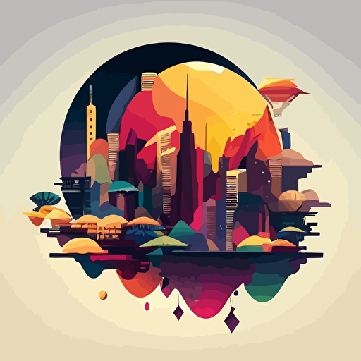 colorful corporate vector art, multiverse of asian cities
