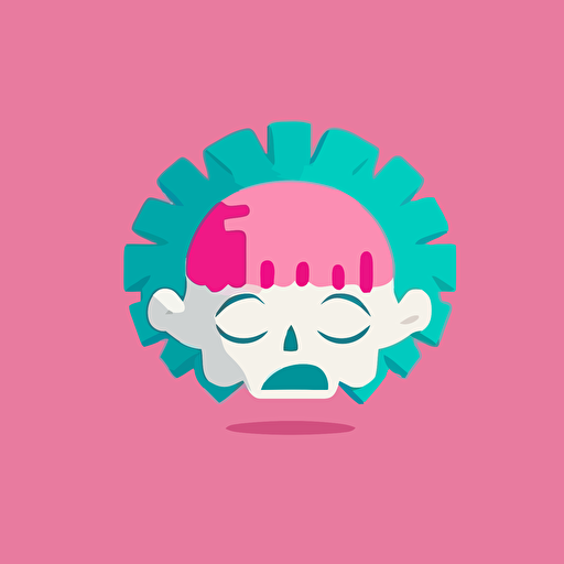 minimalist logo. a pink Cerebrum with the wrinkles. the cerebrum should be in 2d vector. cute. mouth dribbling rainbow out of the mouth downwards. in the style of adventure time. cute white eyes at the front of the brain. very colourful. inspired by gorillaz