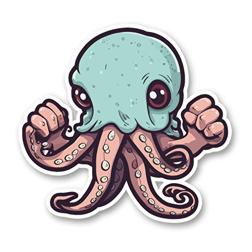 octopus flexing, sticker, hand drawn, vector, White background,