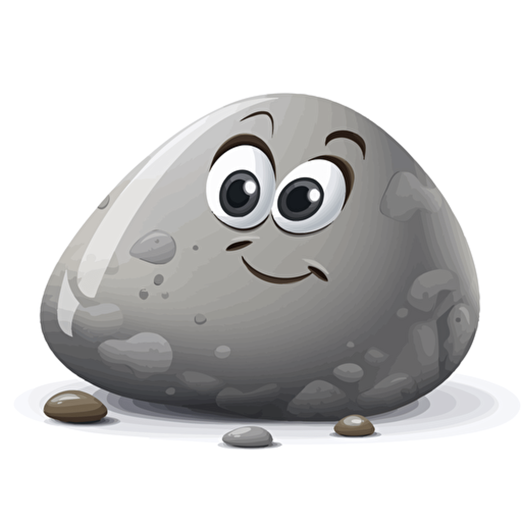 vector art illustration of one grey pebble stone for a kids book, white background,