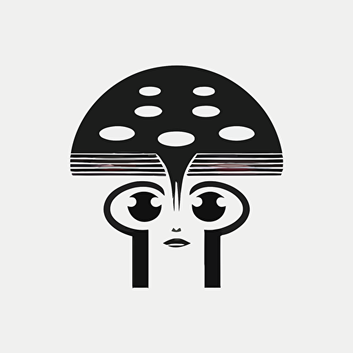 black and white vector logo of a minimalistic face with a mushroom head for a modern, futuristic, simple tech company