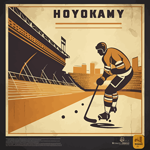 retro hockey poster, old stadium, no players, worn down, vector art, simple ar3:2