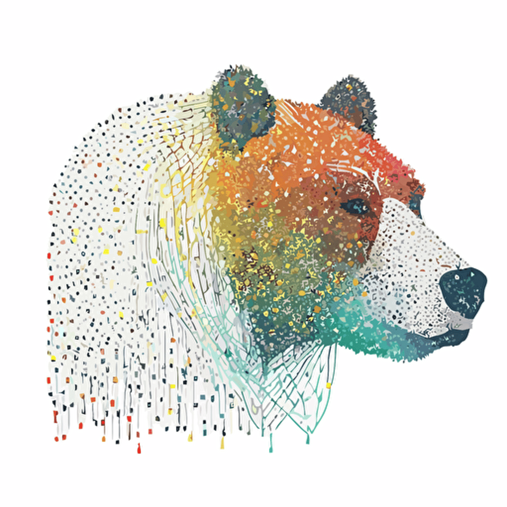 Gay Pride bear face illustration made out of connected dots, vector art, ink, white background