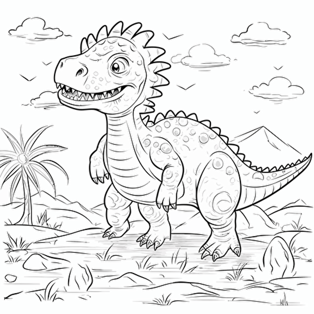 2d illustration, simple vector dinosour coloring page