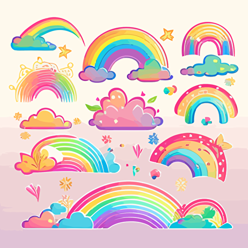 cartoon 10 ainbows set vectors pastel colors, cartoon,