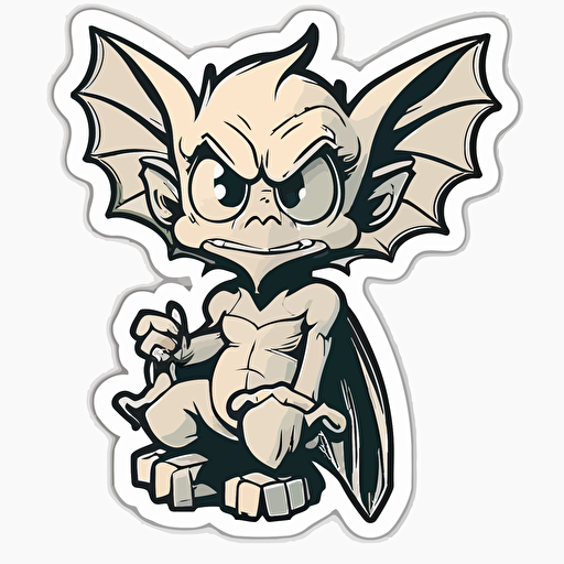 sticker, super cute gargoyle, cartoon, contour vector, white background @MStevens