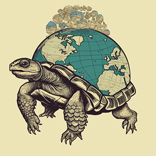 the world turtle, carrying a varied biosphere on its back, extreme detail, vector artwork, style pop and flair,