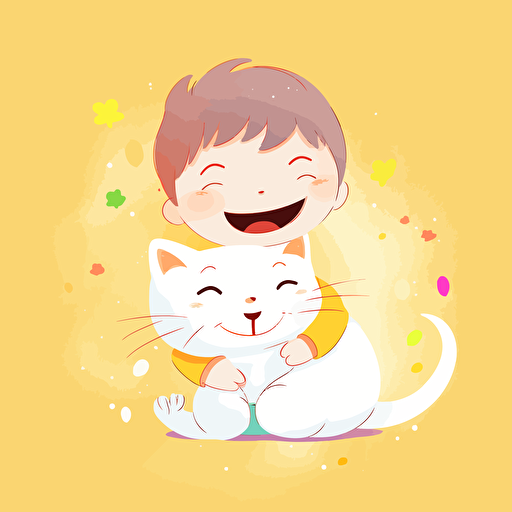 multicolor, child illustration, big, vector, background white, cat, littlr cat, light yellow, smile, happy, joy, child 6144x6144