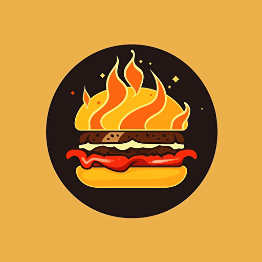 logo for buerger fast food on fire, retro, vector flat, PNG, SVG, flat shading, solid background, mascot, logo, vector illustration, masterwork, 2D, simple, illustrator