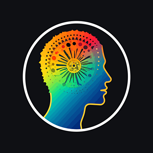 gradient iconic logo of a healthy person, healthy mind, and healthy soul, white vector, on black backgroung