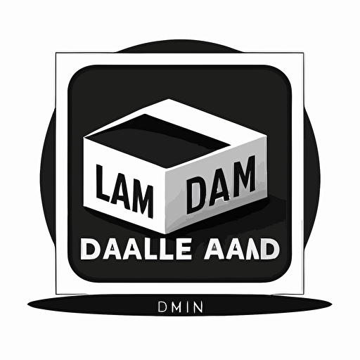 flat, vector, black and white, square, solid shapes logo with brand name Diorama