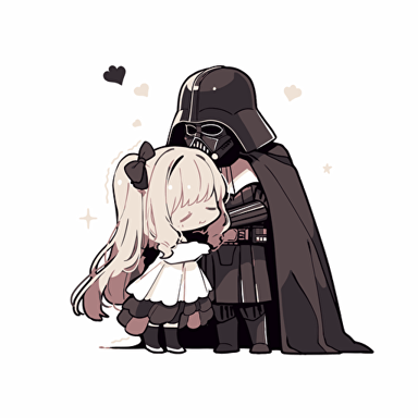 A beautiful lesbian female darth vader, goofy looking, smiling, minimalistic, flat light, white background, vector art
