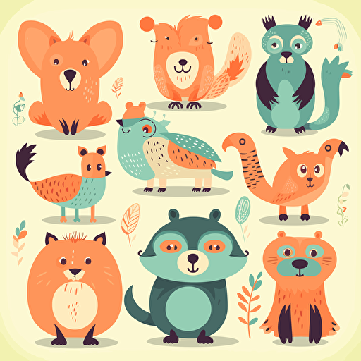 vector design funny animals for kids