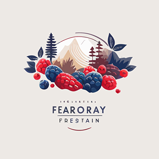 Vector minimal modern logo concept with elements FOREST VALLEY, fruit farms, berries, raspberry, strawberry, blueberry, white background