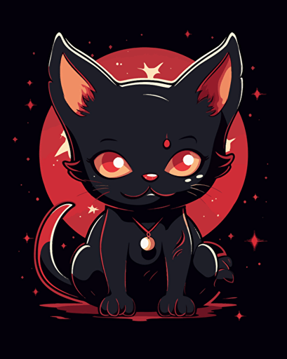 a cute satanistic kitten, cute cartoon vector style,