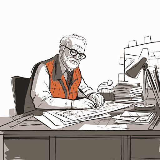 vector art drawing of architect at a desk