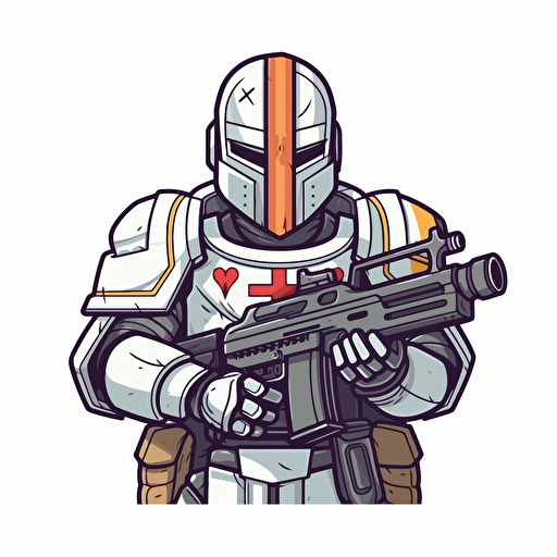 2D vector icon. Crusader with an assault rifle. white background