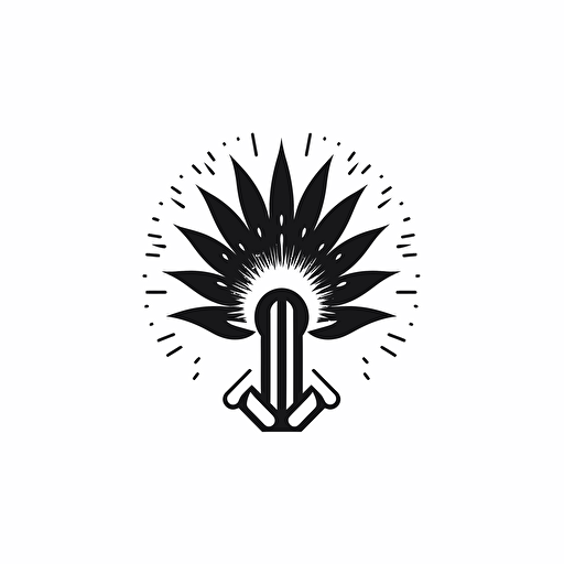 symmetrical logo of a saguaro cactus, vector illustration, minimal, black and white, cactus flower