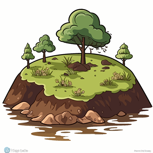 clipart of mound of dirt with pond in front, vector, white background, simple
