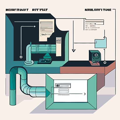 a vector art diagram showing on the left an email and on the right a table or a spredsheet. In the middle there is a pipe connecting them.