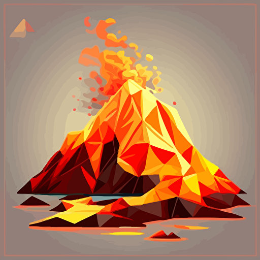 volcanic eruption from a pyramid, polygonal vector illustration, red orange and yellow