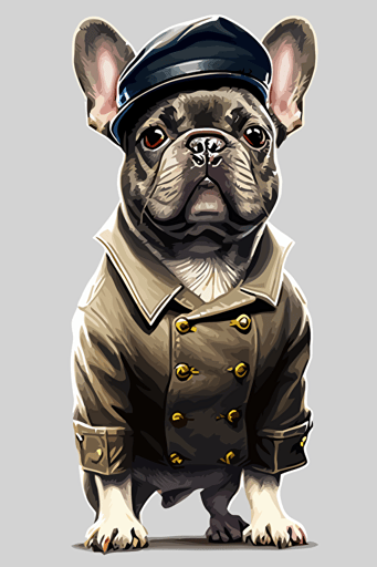 a french bulldog standing, wearing a beret, vector art,