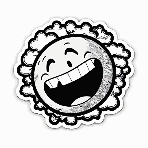 retro, diecut sticker, groovy, cartoon [black and white] the earth [happy face] white background, vector