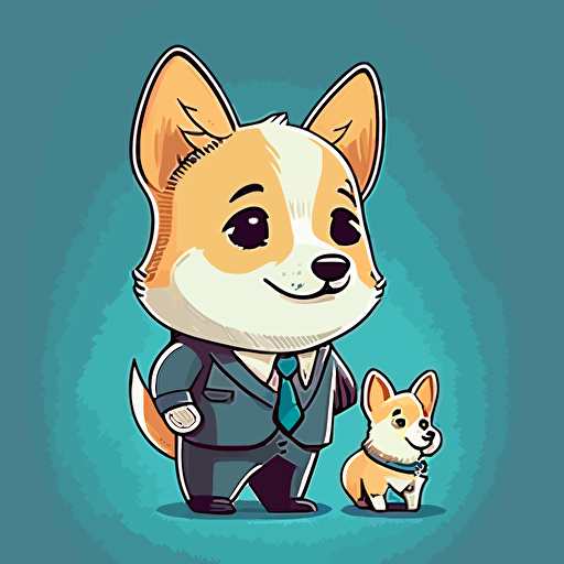 corgi illustration vector cute wearing suit and tie holding a piggy bank