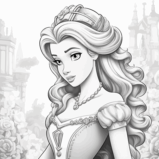 Colouring Book, Black and white, No shading, Disney Princess, Clean, Vector, v 5.1