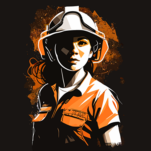 a vector style female gold miner with white hardhat and orange workwear