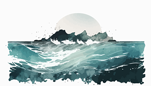 watercolour of the ocean, minimalist, vector, contour