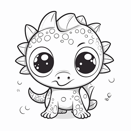 cute dino, big cute eyes, pixar style, simple outline and shapes, coloring page black and white comic book flat vector, white background