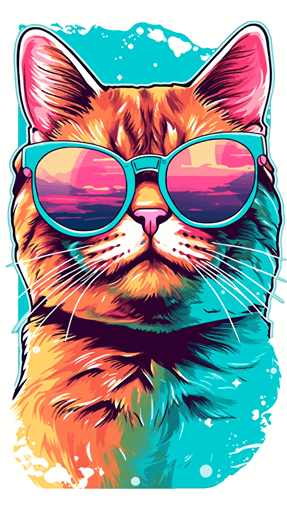vector art of a cat wearing sunglass illustration stickers, vivid colors, colorful, pastel cute colors, white background