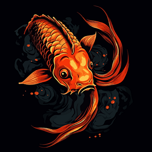a koi fish orange colors, on black background, 2d vector