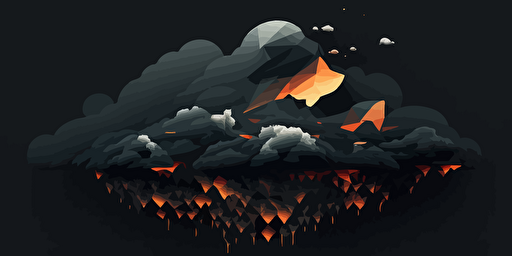 minimalist, vectorized, black shades, print layer , delicacy, elegant, polygon smooth cloud, fire, dark background