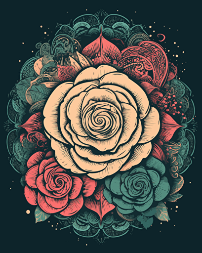 mandala rose, retro aesthetics, vector image, sticker design, pantone colors
