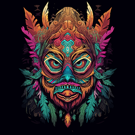 Animal mask totem roots marijuana flower tribal feather gemstone plant wood rock shaman vodoo video game vector cutout illustration vivid multicolor borderlands comics by josan gonzales and dan mumford radiating a glowing aura v9