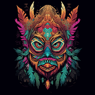 Animal mask totem roots marijuana flower tribal feather gemstone plant wood rock shaman vodoo video game vector cutout illustration vivid multicolor borderlands comics by josan gonzales and dan mumford radiating a glowing aura v9