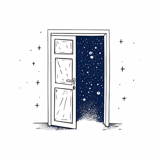 door open to the universe, minimal, vector, doodle, royal blue, simple, clean, white background