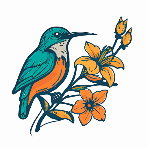 simple 2 color vector logo of a bird and a flower